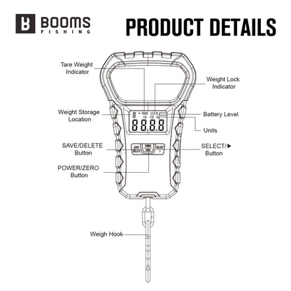 Booms Fishing 65LB/30KG LCD Rechargeable Digital Fishing Scale Portable Luggage Scale and 24cm Fish Lip Gripper Fishing Tool Set