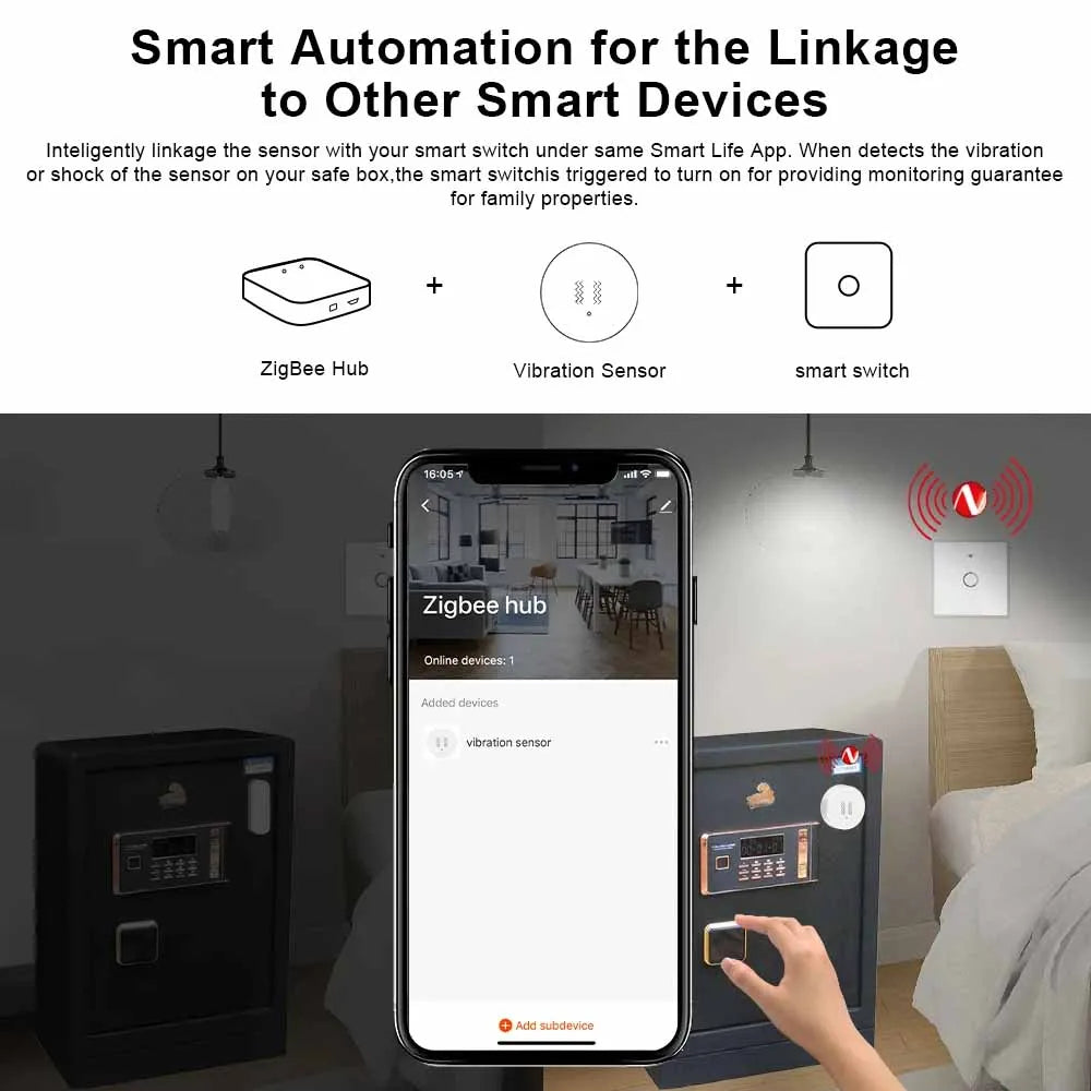 Tuya ZigBee Vibration Detector Smart Life App Monitor remote Security Protection Zigbee Sensor Motion Shock Alarm Need Gateway