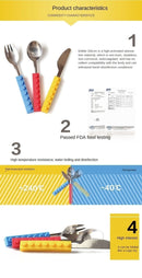 3pcs Stainless Steel Dinnerware Children Western Cutlery Set Knife Fork Spoon Dinner Tableware Silicone Building Blocks Handle