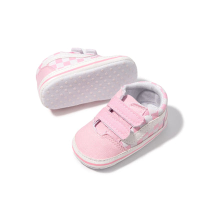 Zapatos Meckior para bebé niño y niña, zapatillas de lona con suela de goma antideslizante y diseño de rayas a cuadros, para primeros pasos, zapatos casuales unisex para bebé.