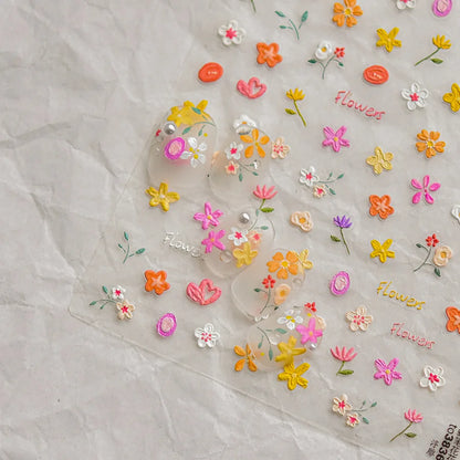 Colorful Sparkling Glass Fragment Spring Wildflowers High Quality Adhesive Flash Nail Stickers Art Decorations Design T-3784