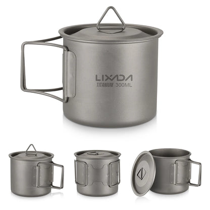 Taza de agua ultraligera de titanio Lixada con asa plegable, portátil para exteriores, camping, picnic, 300 ml/350 ml/550 ml/650 ml