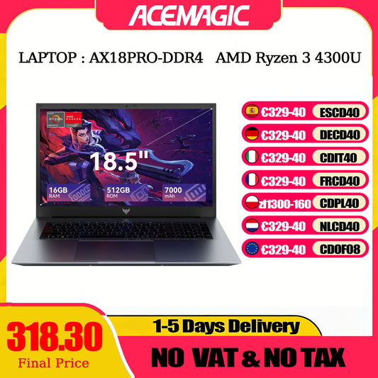 ACEMAGIC 18.5"Laptop Computer Windows 11 PRO 7000 mAh Battery AMD Ryzen 3 4300U Processor 16GB DDR4 RAM 512GB SSD Wifi5