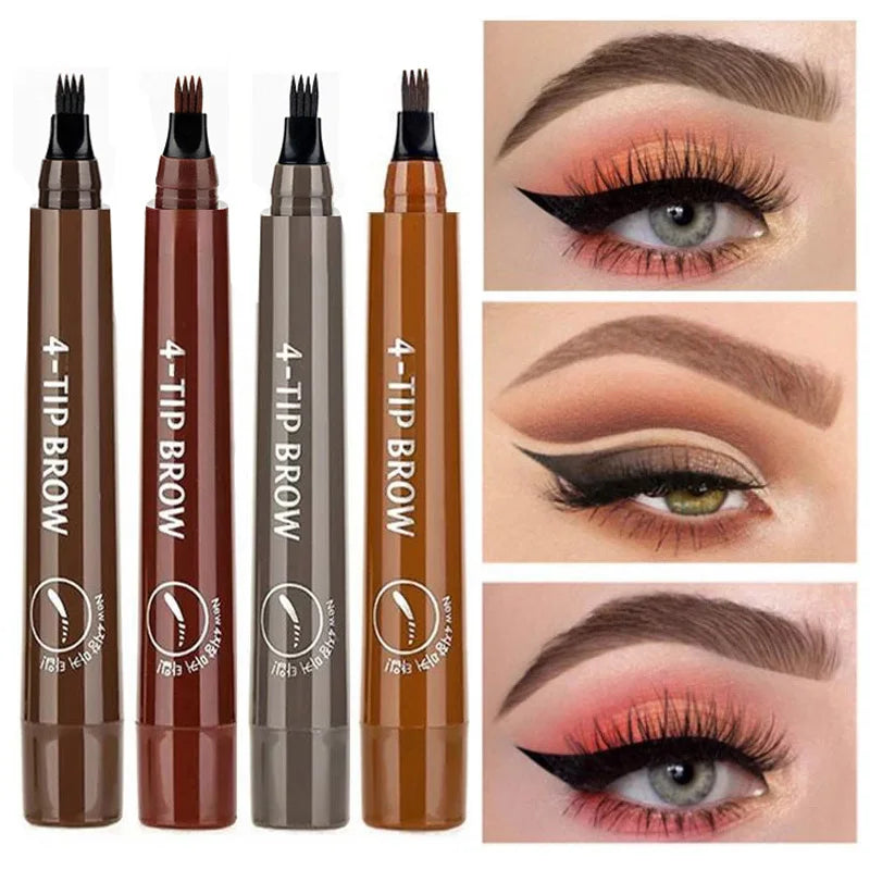 5 Colors Waterproof 4 Fork Tip Eyebrow Tattoo Pencil Long Lasting Brown Liquid Eyebrow Pen Eye Cosmetics Women Beauty Makeup