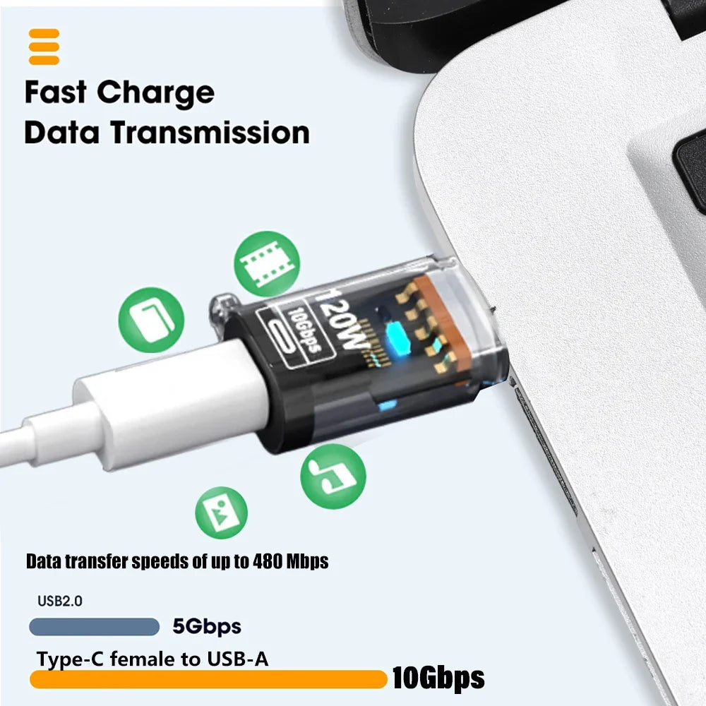 120W USB C OTG Adapter USB To Type C Data Transfer Charging Adapter 10Gbps USB Female To Type C Male Connector for IPhone 16 15