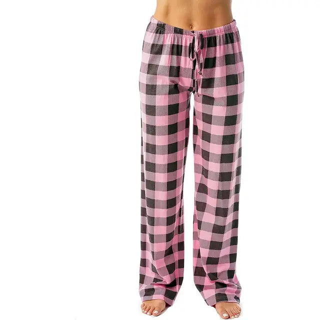 Women Christmas Pajama Pants Autumn Winter Red Black Plaid Printed Straight Trousers Casual Pants Streetwear Clothes 