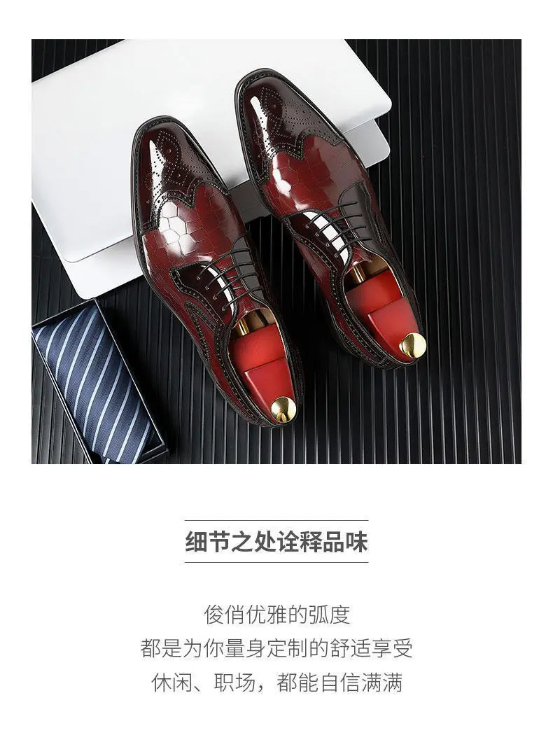 Crocodile Pattern Leather Shoes Business Oxford Footwear Men's Brogue Dress Shoes Leather Formal Shoes for Men Bullock Shoe 2024