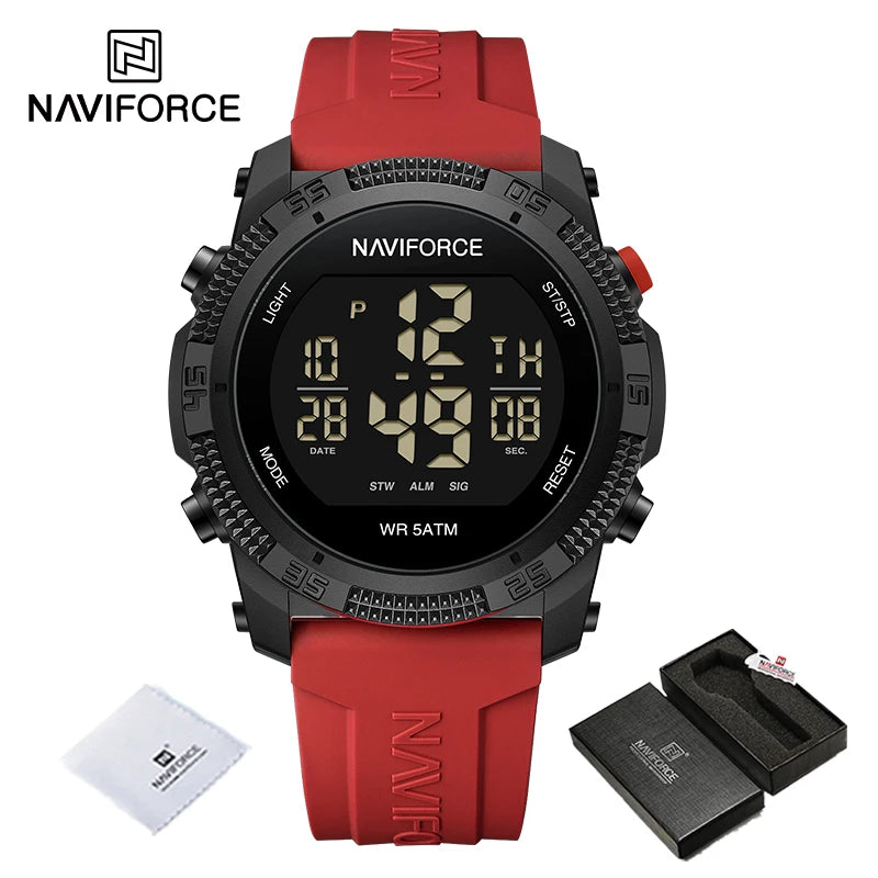 NAVIFORCE - Reloj de pulsera digital LCD para hombre, deportivo, resistente al agua hasta 50 m, con correa de silicona, informal, electrónico