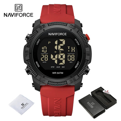 NAVIFORCE - Reloj de pulsera digital LCD para hombre, deportivo, resistente al agua hasta 50 m, con correa de silicona, informal, electrónico