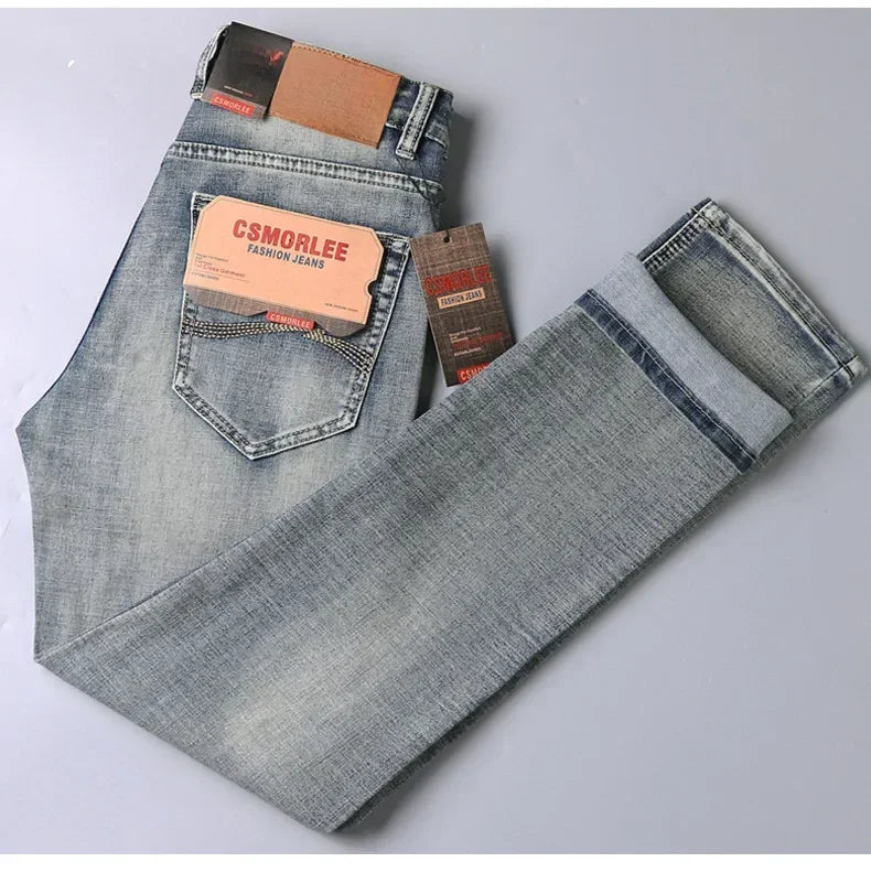 Csmor Lee Men's Jean Autumn Winter Loose-fit Straight-leg Trendy Pants Casual Denim Trousers Men Classic Stretch Jeans Fashion