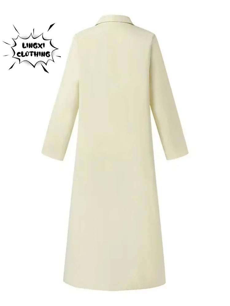 2024 primavera/verão moda feminina novo elegante plus size manga comprida botão elegante vestido de algodão linho único breasted robe