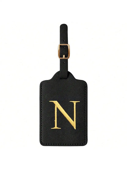 PU Leather Luggage Tag for Travel - Durable Suitcase ID Tag with Privacy Cover & Name Card Slot (A-Z) liu