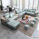 MINGDIBAO Nordic Fabric Sofa Set with Bluetooth Speaker & USB - Modern Living Room Modular Sofas Big U Shape Corner Cloth Couch