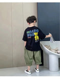 Camiseta de manga corta de verano para niños, Top de cuello redondo para niños pequeños y medianos, moda informal versátil de media manga