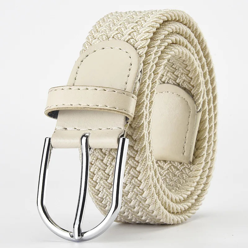 Elastic Nylon Unisex Casual Knitted Pin Buckle Jeans Belt Woven Canvas Elastic Expandable Stretch Waistband for Women Men Girdle