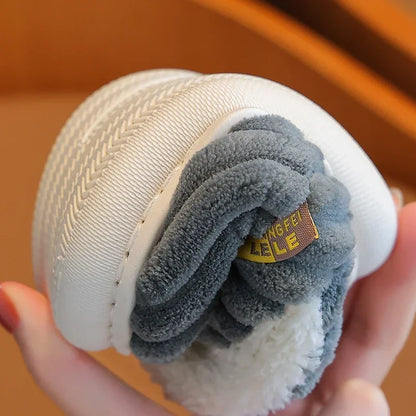 New Winter Concise Stripe Plush Slippers Children's Non-slip Soft Sole Kids Boys Girls Heel Wrap Warm High Home Cotton Shoes