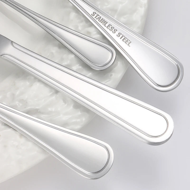 Juego de cubiertos de acero inoxidable de 6/30 Uds., cuchillo para carne y tenedor, tenedor y cuchara de postre, de alta gama, adecuado para restaurantes y hoteles