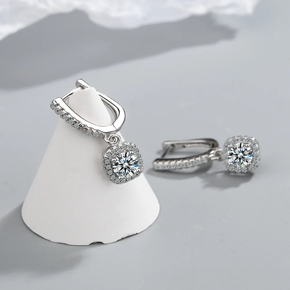 Aros de moissanita de 2 quilates para mujer, delicados aros colgantes de plata de ley 925 con diamantes creados en laboratorio, joyería fina