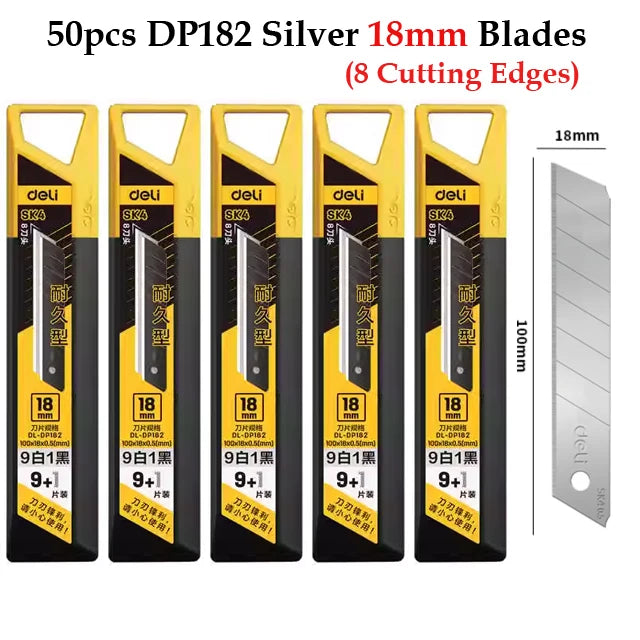 Deli 10pcs/box Knife Blade 9mm 18mm SK5 Metal Blades for Home School Supplies Art Craft Paper Box Cutting Utility Knife Tool