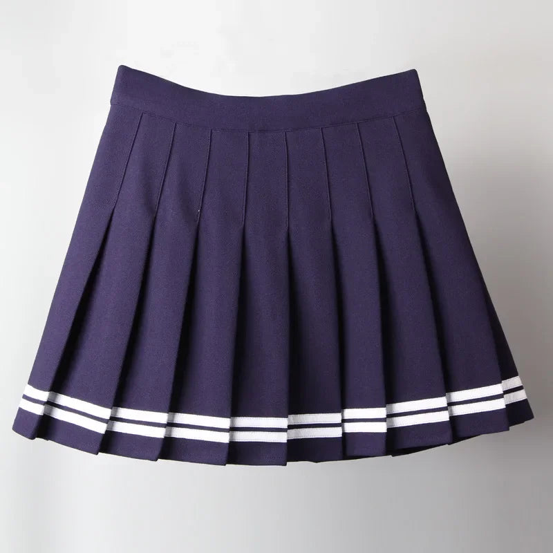 Striped Women Pleated Skirts Sexy High Waist Elastic Summer A Line Girls Dance Mini Fashion Sweet Female