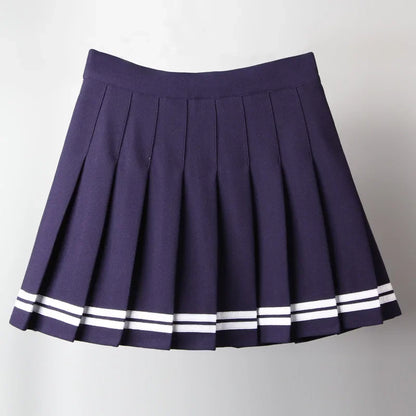 Striped Women Pleated Skirts Sexy High Waist Elastic Summer A Line Girls Dance Mini Fashion Sweet Female