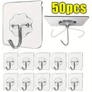 5/50pcs Transparent Stainless Steel Strong Self Adhesive Hooks Key Storage Hanger for Kitchen Bathroom Door Wall Multi-Function