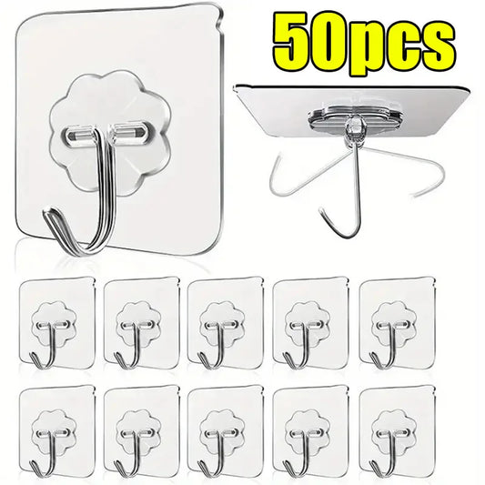 5/50pcs Transparent Stainless Steel Strong Self Adhesive Hooks Key Storage Hanger for Kitchen Bathroom Door Wall Multi-Function