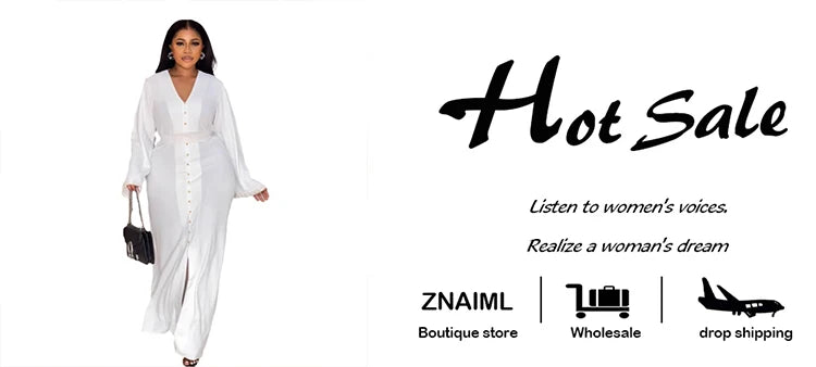 Znaiml Elegant Office Lady White Dresses V Neck Long Sleeve Single Breasted Button Slit Dress Women Fall Birthday Party Clubwear