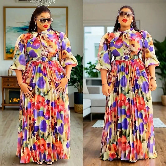 Vestidos africanos con estampado de talla grande para otoño, elegantes vestidos africanos de manga 3/4 para fiesta de noche, vestidos largos maxi, ropa africana Dashiki