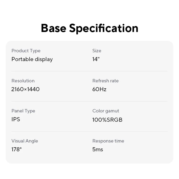 ZSUS 2160*1440  14-inch 2K Portable Monitor 60HZ For Laptop XBox PS4 / 5 Switch TV Box Cell Phone PC Extension  Mobile