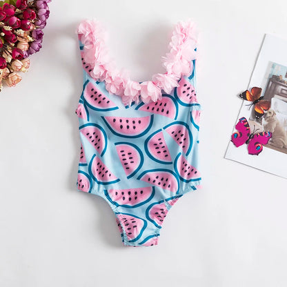 Trajes de baño de una pieza para niñas de 1, 2, 3, 4 y 5 años, estampados, para playa, verano, con lazo