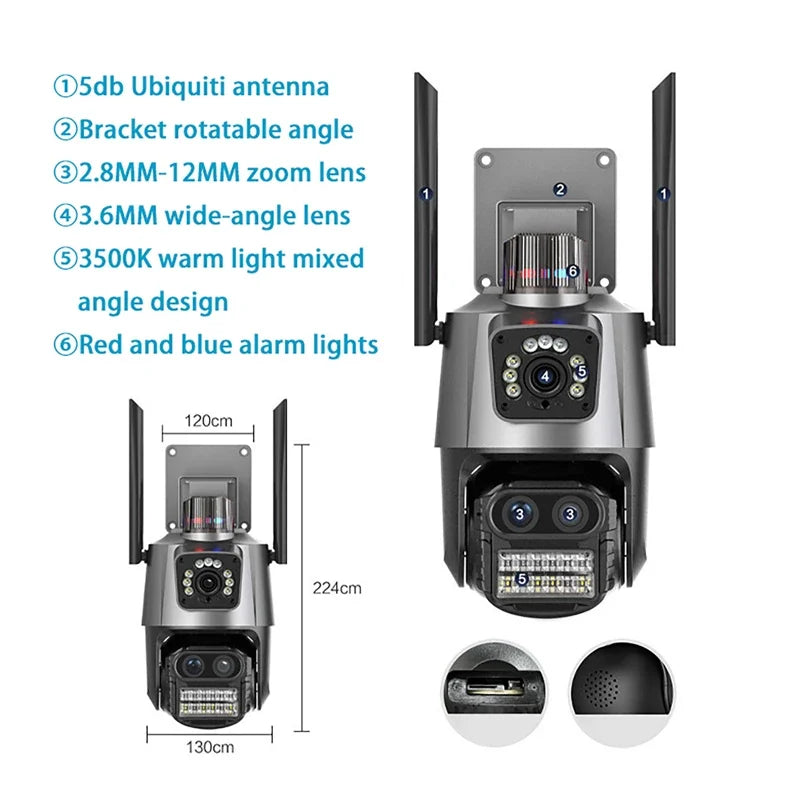 9MP PTZ Wifi Camera Three Lens Dual Screens Outdoor Surveillance CCTV Cameras Ai Human Detect Security IP Camera Auto Tracking