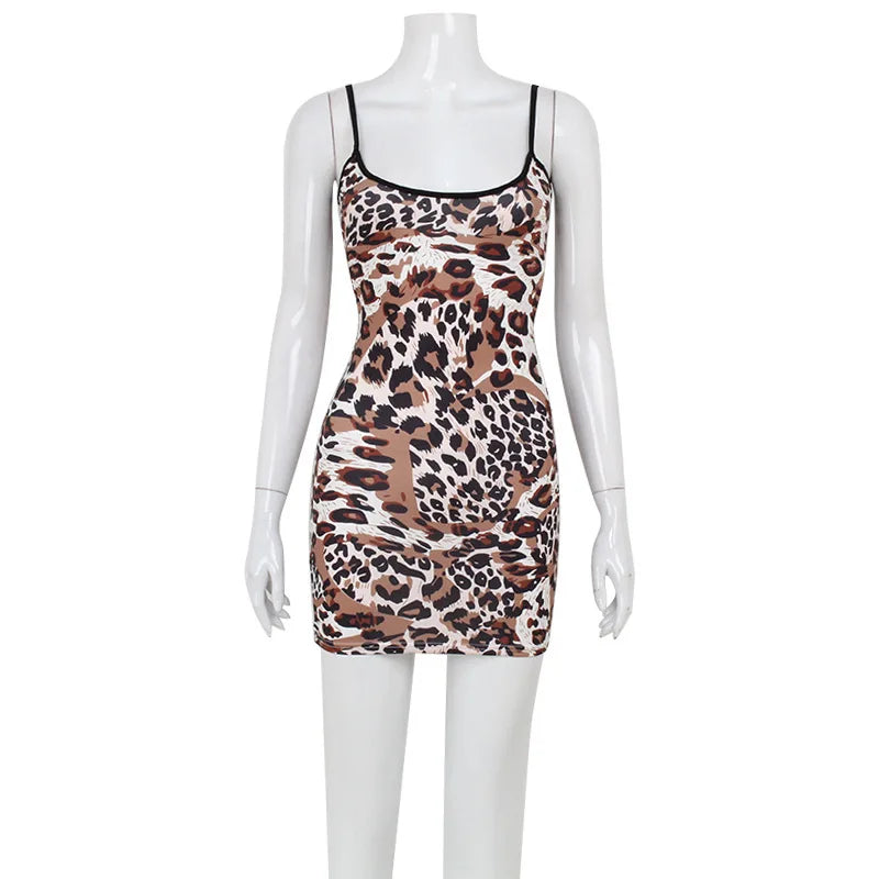 Fashion Sexy Summer Leopard Printed Women's Backless Streetwear Regular Casual Camisole Strapless Skinny Vestidos Robes
