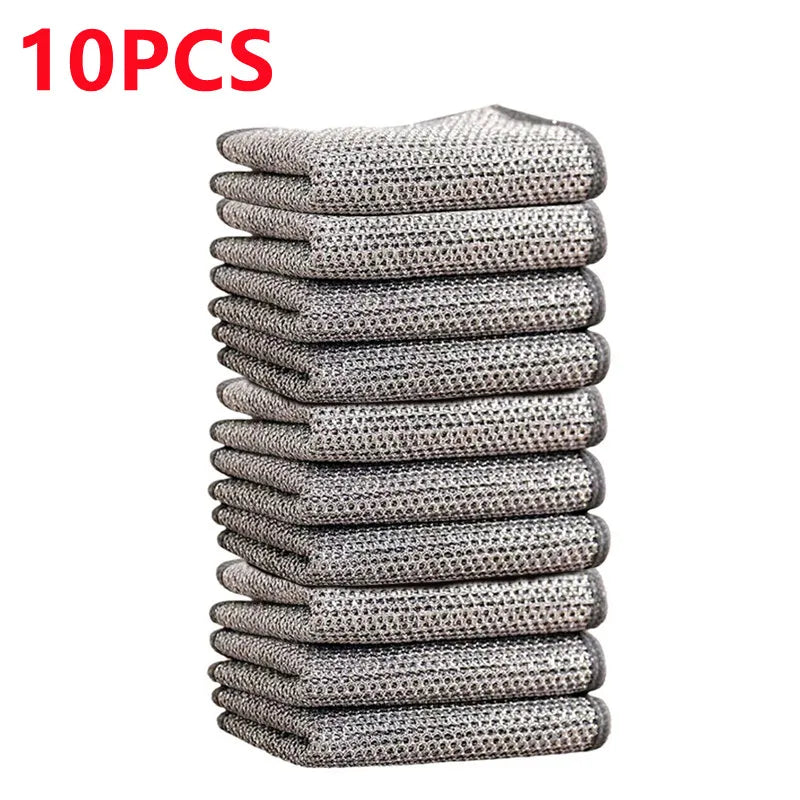 Pano de limpeza de fio de aço espessado, sem arranhões, camada dupla, microfibra de ferro, louça de malha, trapos de lavar roupa, toalhas de cozinha, novo