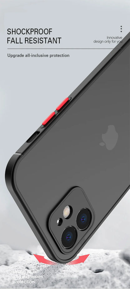 Luxury Shockproof Armor Matte Case For iPhone 11 12 13 Pro Max XR XS X 7 8 Plus SE Mini Silicone Bumper Clear Hard PC Cover