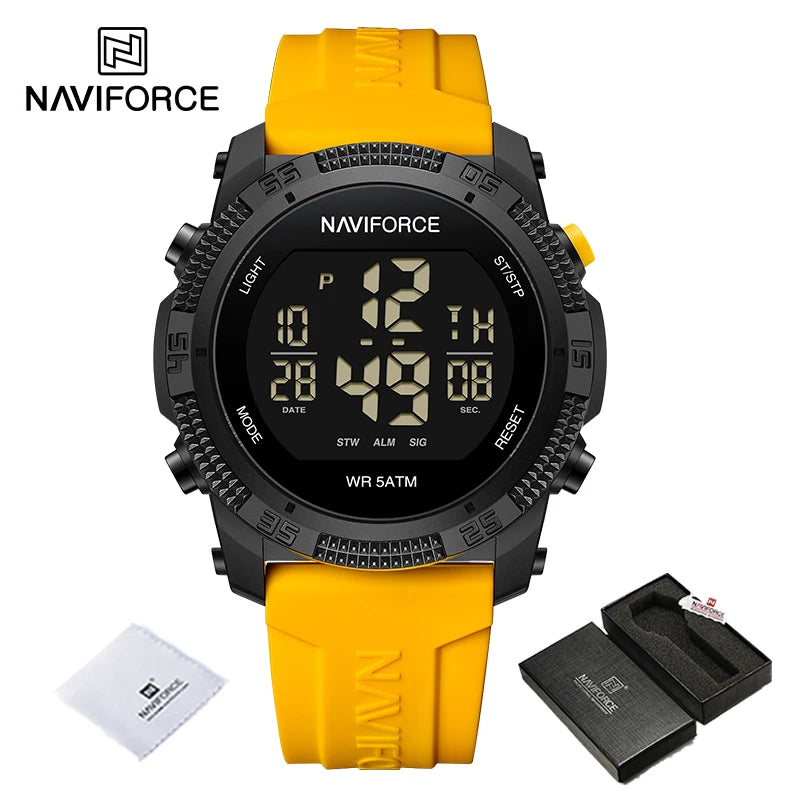 NAVIFORCE Men's Fashion LCD Digital Wristwatch 50m Waterproof Sports Silicone Strap Watches for Men Casual Electronic Male Clock