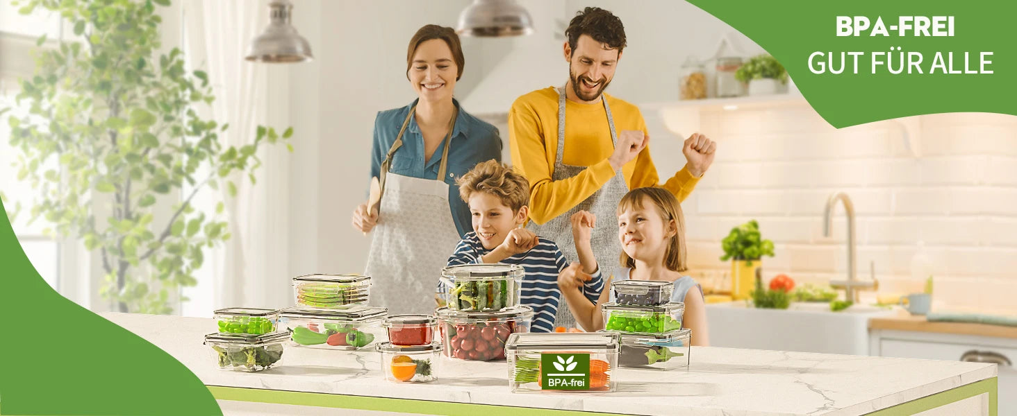 Food Storage Containers with Lids, Freezer Food Boxes, Lunchboxes, 16-piece set, 32 items (16 Containers, 16 Lids), 2200ml, 1740ml, 1000ml, 520ml, 240ml