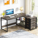 Tribesigns L Shaped Computer Desk with Storage Drawers, 59 inch Corner Desk with Shelves, Reversible L-Shaped Office Desk Study