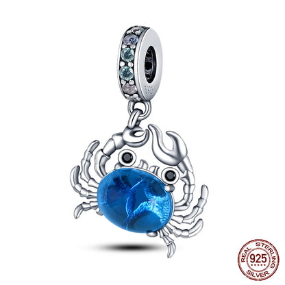 Ocean Series - Original Genuine 925 Sterling Silver Turtle Crab Mermaid Charm Beads Suitable for 3mm Bracelet DIY Making Pendant
