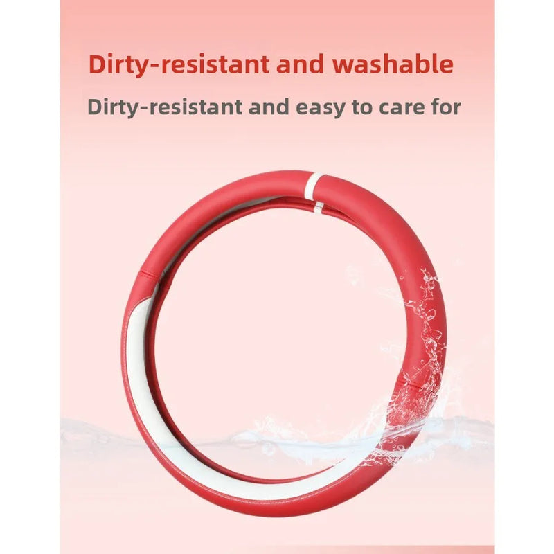 pink All-season exquisite simple light cute sunny fashionable dirt-resistant and comfortable car steering wheel cover