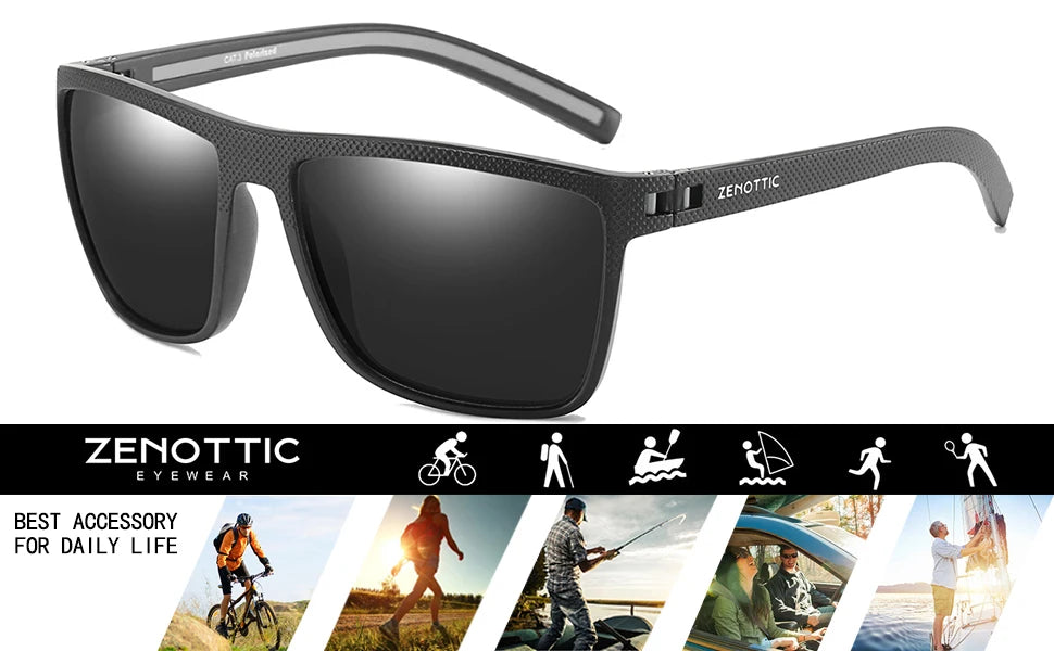 ZENOTTIC Polarized Sunglasses for Men Shades Lightweight TR90 Frame UV400 Protection Square Outdoor Travel Driving Sun Glasses