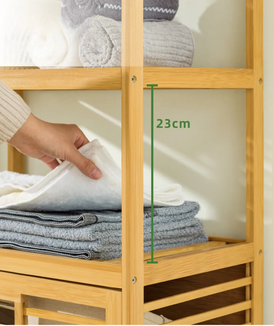 Laundry Hamper Bathroom Rack High-capacity Bamboo Laundry Baskets With Shelf With Tilt Out Basket Wooden Storage Hamper Racks