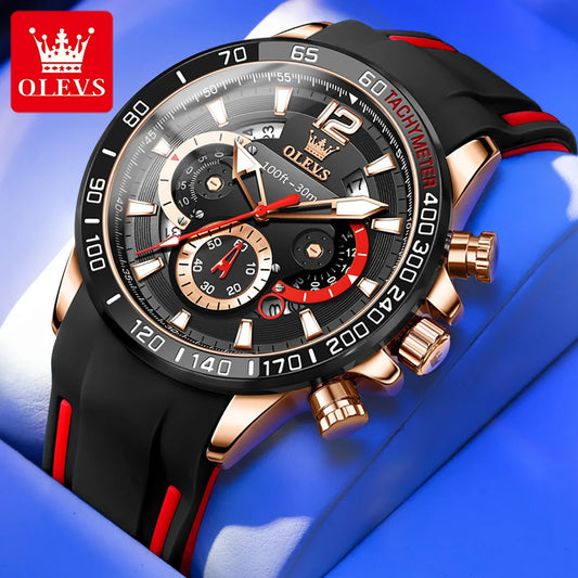 Reloj OLEVS 9936 para hombre, marca original, de cuarzo, resistente al agua, luminoso, diseño elegante con correa de silicona.