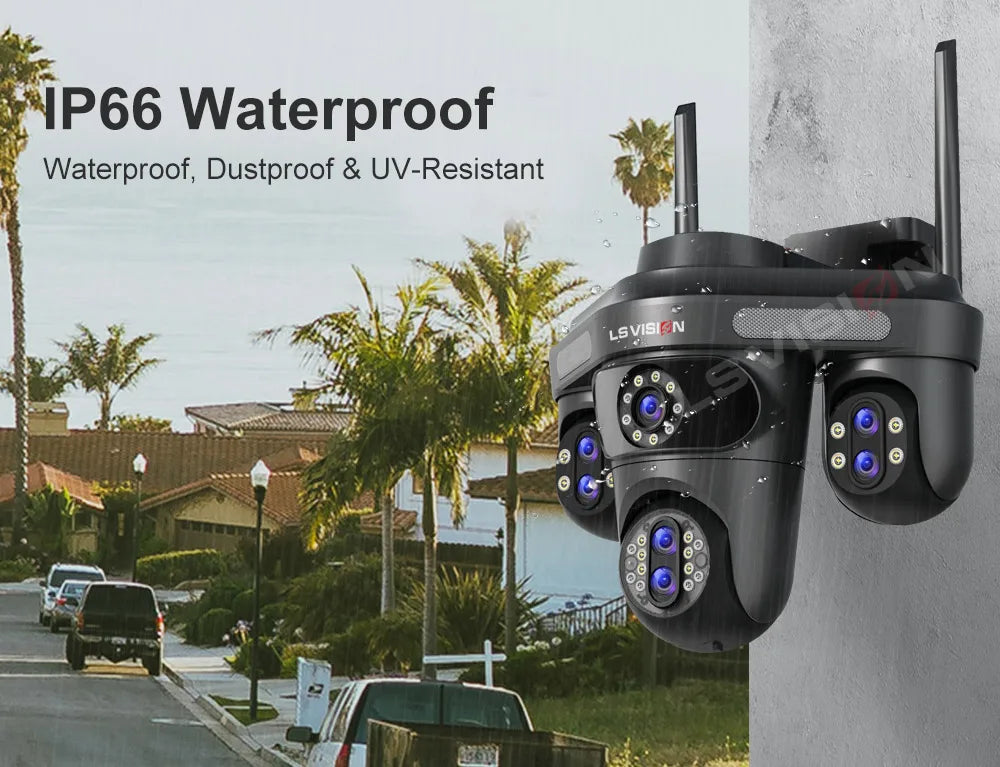 LS VISION 10X Optical Zoom 4-Screens WiFi IP Camera  35MP Outdoor Wifi Security PTZ Cam Auto Tracking Home Surveillance Cameras