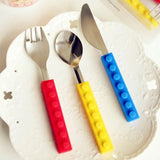 3pcs Stainless Steel Dinnerware Children Western Cutlery Set Knife Fork Spoon Dinner Tableware Silicone Building Blocks Handle