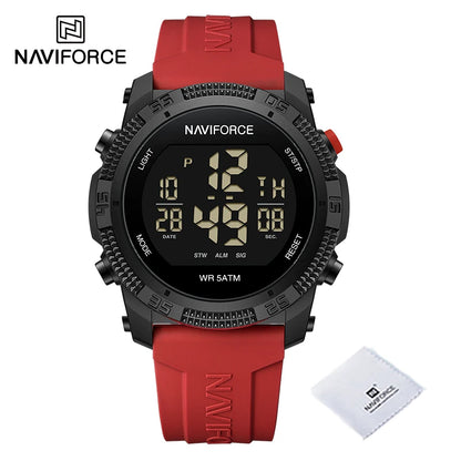 NAVIFORCE - Reloj de pulsera digital LCD para hombre, deportivo, resistente al agua hasta 50 m, con correa de silicona, informal, electrónico