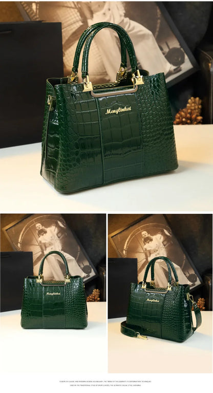 2023 New Luxury Crocodile Bag for Women Casual Tote High Qualtiy Patent Leather Shoulder Purses Elegant Dinner Noble Purse Black