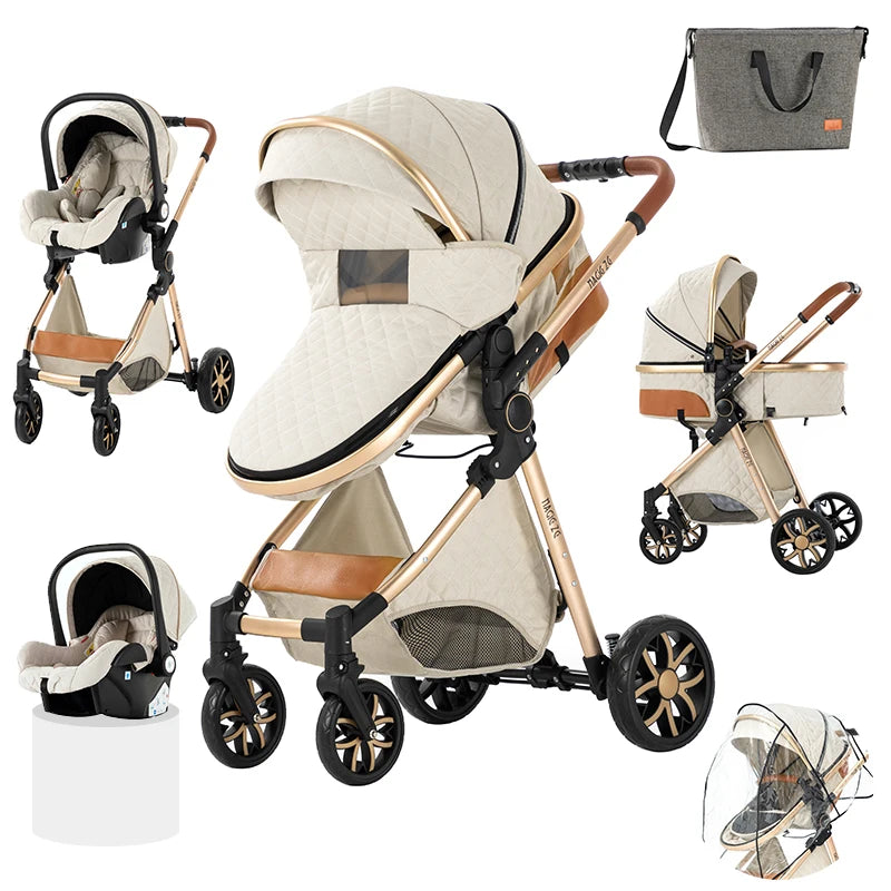 Cochecito de bebé ligero 3 en 1, sistema de viaje de lujo con asiento ajustable, capota y mosquitera para recién nacidos.