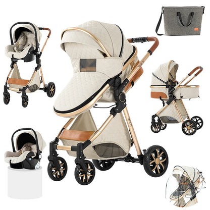 Lightweight Baby Stroller 3-IN-1 Luxury Travel System with Adjustable Seat Baby Car with Canopy& Mosquito Net for Newborns New