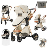 Cochecito de bebé ligero 3 en 1, sistema de viaje de lujo con asiento ajustable, capota y mosquitera para recién nacidos.